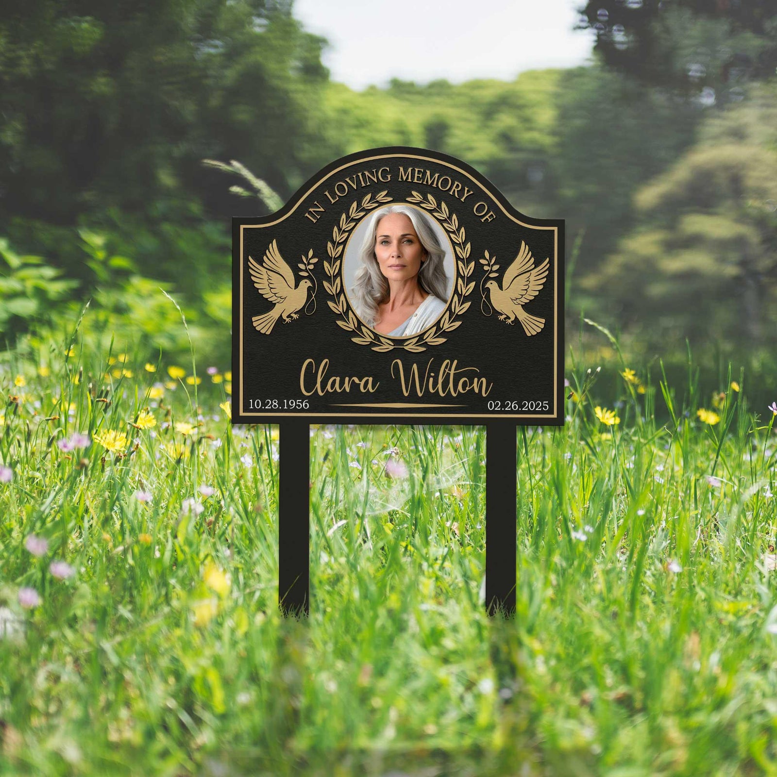 Custom Photo Memorial Stake Gold Pattern, Photo Grave Marker, Outdoor Memorial Plaque, Memorial Garden Sign, Remembrance Plaque, Sympathy Gift