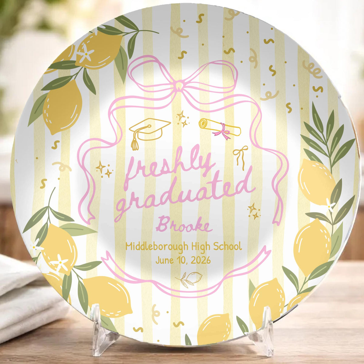 Custom Graduation Plate Coquette Freshly Graduated 2026 Table Decor Graduation Party Decoration Class of 2026 Sign Graduation Party Welcome