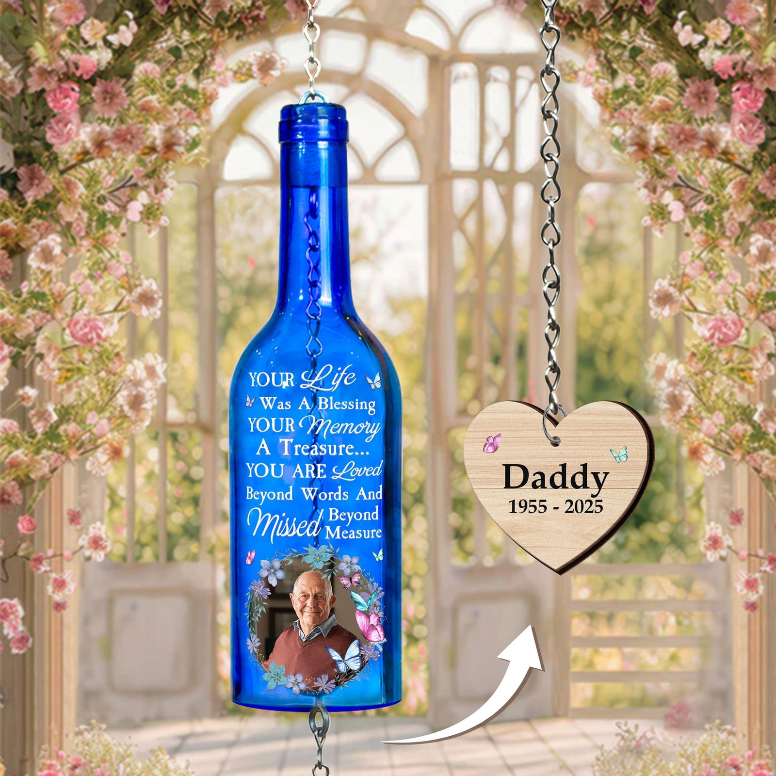 Your Life Was A Blessing - Personalized Wine Bottle Wind Chime - Memorial Gift