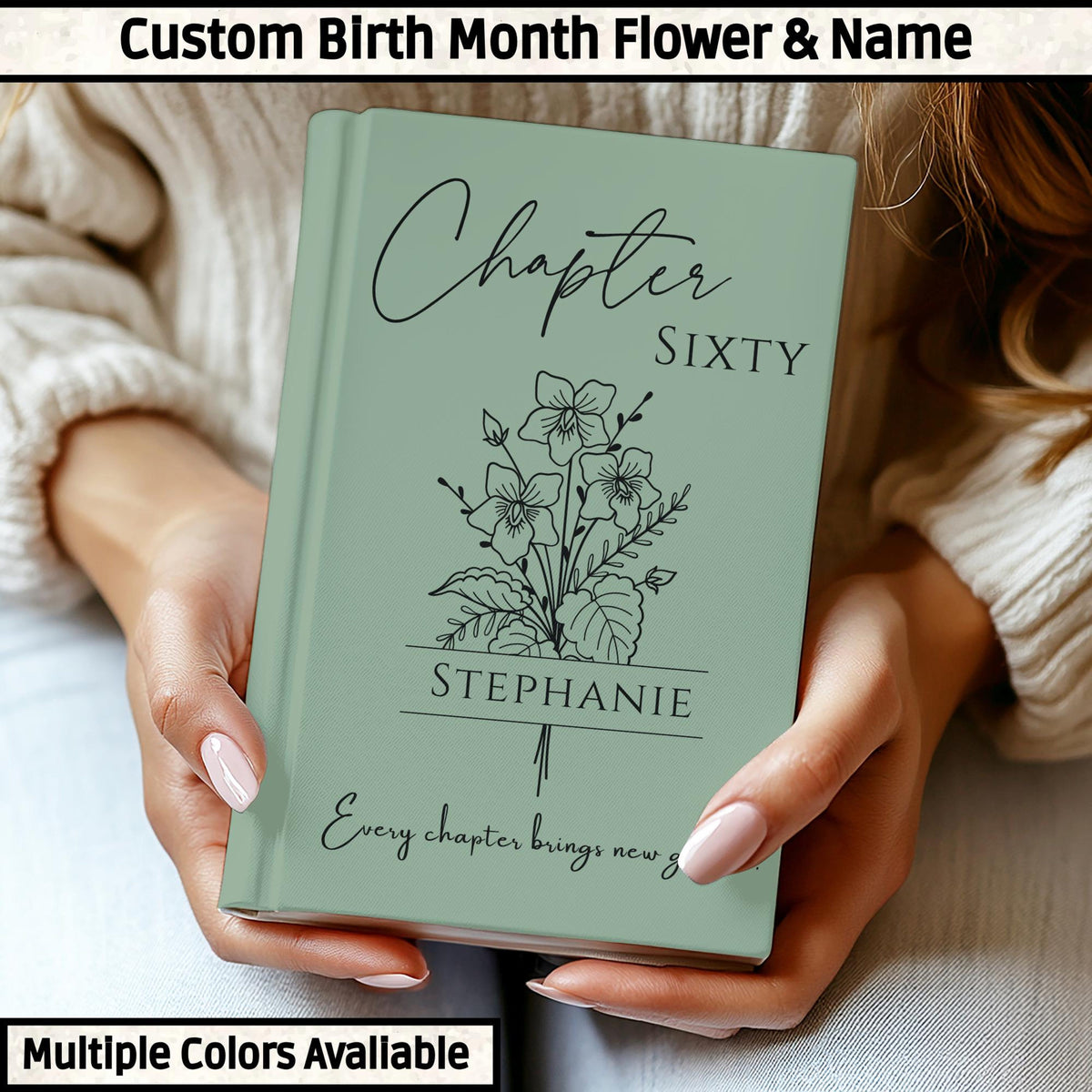 60th Birthday Gift for Women or Men, Chapter 60 Name Journal, Birth Month Flower Notebook, Personalized 60 Years Old Birthday Present