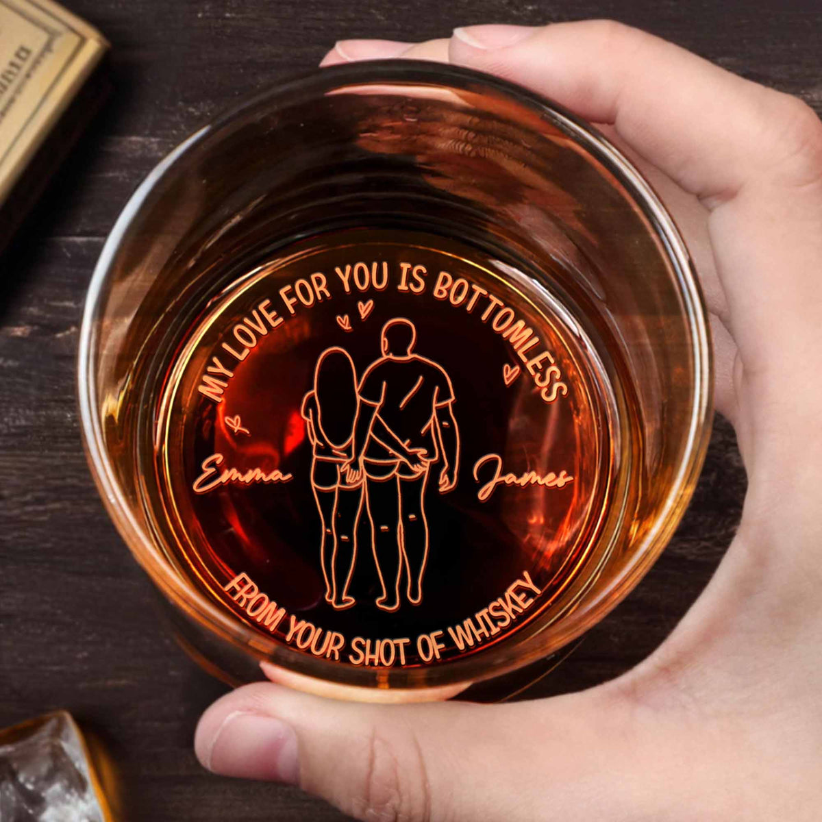 My Love For You Is Bottomless, Personalized Engraved Whiskey Glass, Gift For Couples