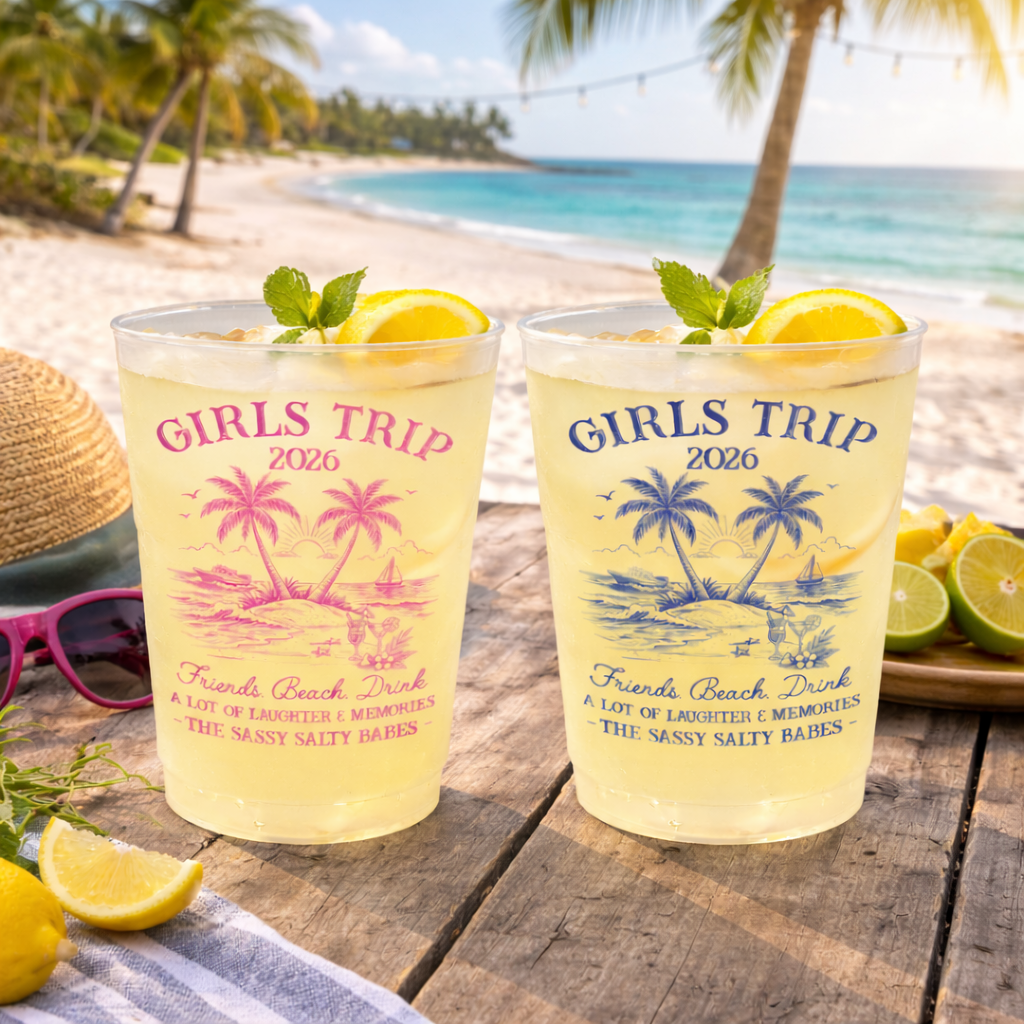 Girls Trip 2026 Plastic Frosted Cup, Hello Summer Vibe, Summer Vacation And Travel Gifts For Best Friends, Family