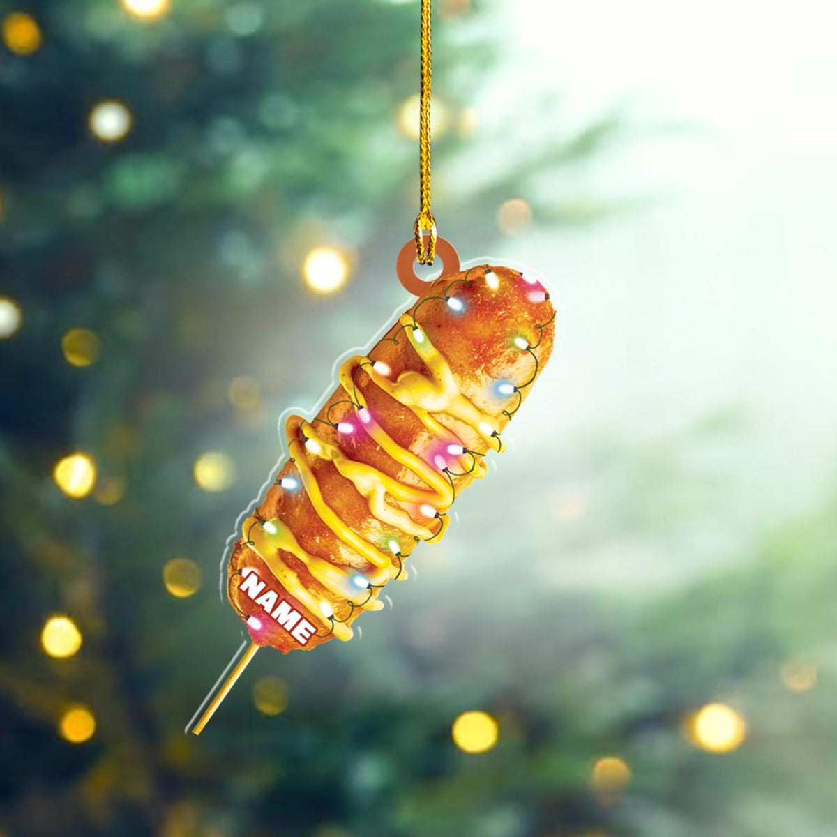 Personalized Corn Dog Ornament, 2D Flat Corn Dog Christmas Gift, Corn Dog Car Decor, Xmas Corn Dog Lover Gift, Food Lover Gift