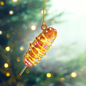Personalized Corn Dog Ornament, 2D Flat Corn Dog Christmas Gift, Corn Dog Car Decor, Xmas Corn Dog Lover Gift, Food Lover Gift