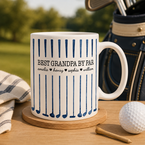 Personalized Best Dad Py Par Coffee Mug, Father's Day Gift For Dad Grandpa, Custom Kids Names Coffee Cup, Golfer Dad Gift from Daughter Son
