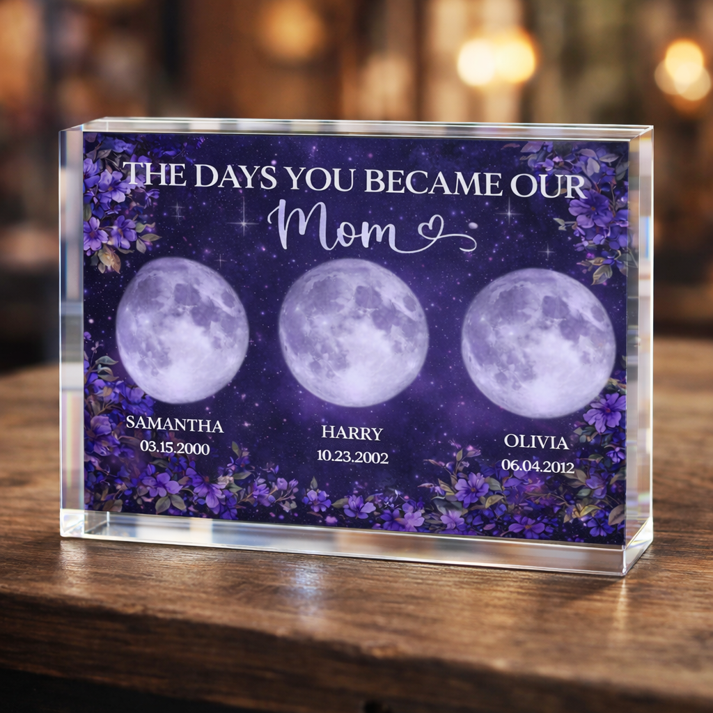 Purple Flowers Custom Birth Moon Phase - Personalized Acrylic Plaque - Mother's Day Gift For Mom, Grandma