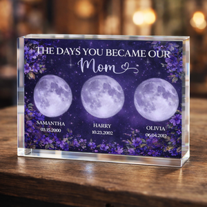 Purple Flowers Custom Birth Moon Phase - Personalized Acrylic Plaque - Mother's Day Gift For Mom, Grandma