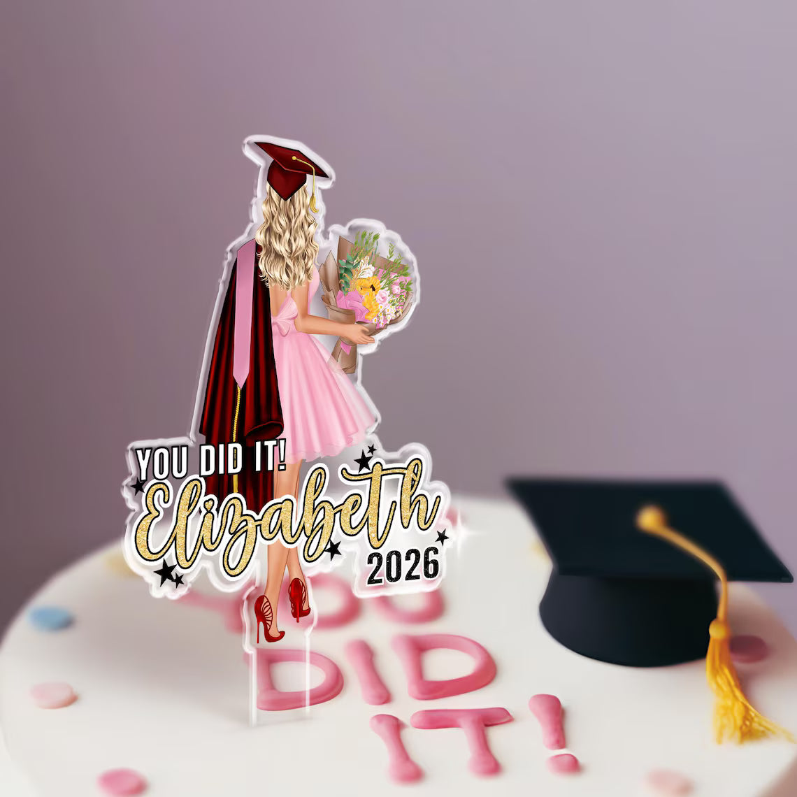 Custom Graduation Cake Topper for Girl, Personalized 2026 Senior Cake Decor, Graduation Gifts for Her