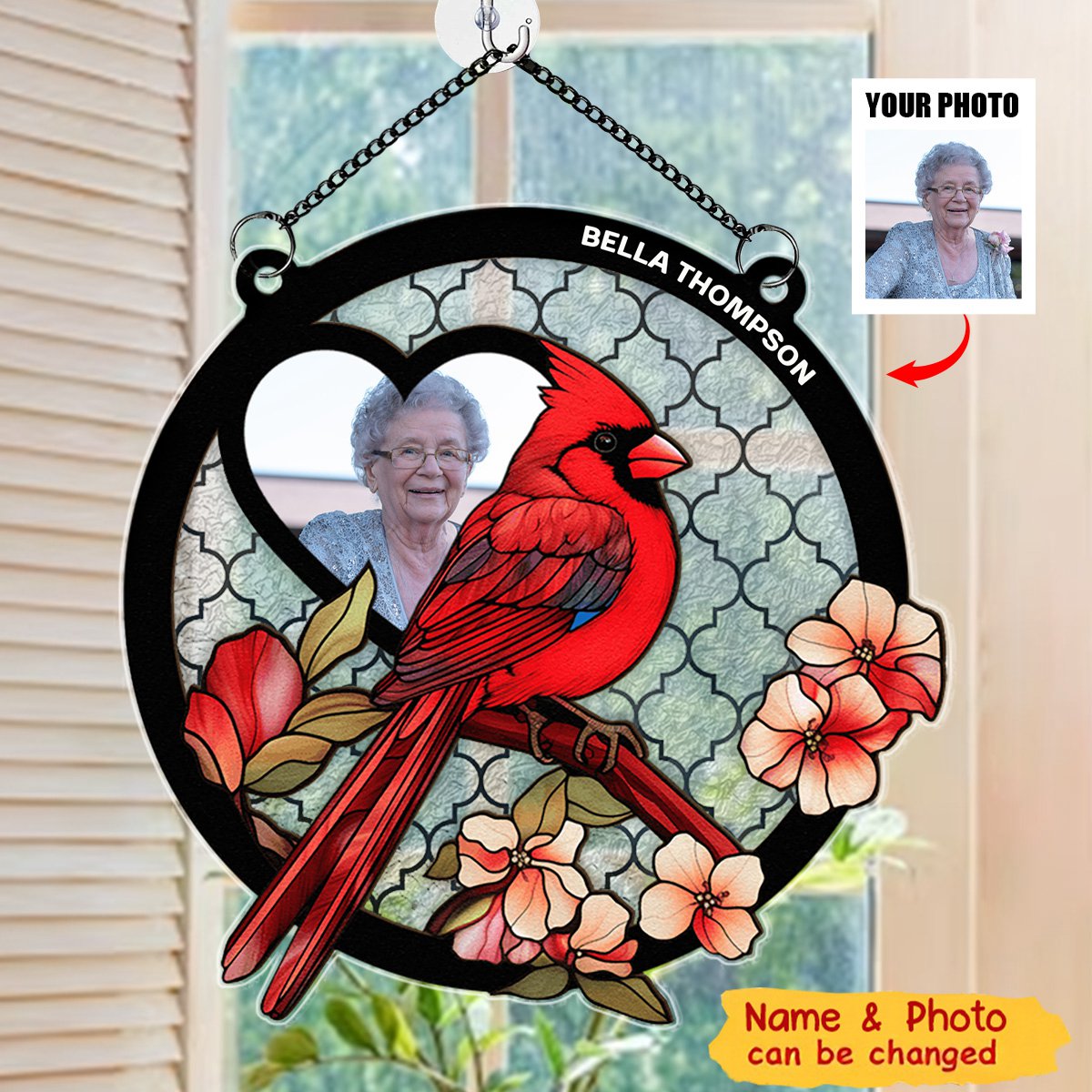 Cardinal I'm By Your Side - Personalized Window Hanging Suncatcher Stained Glass Ornament