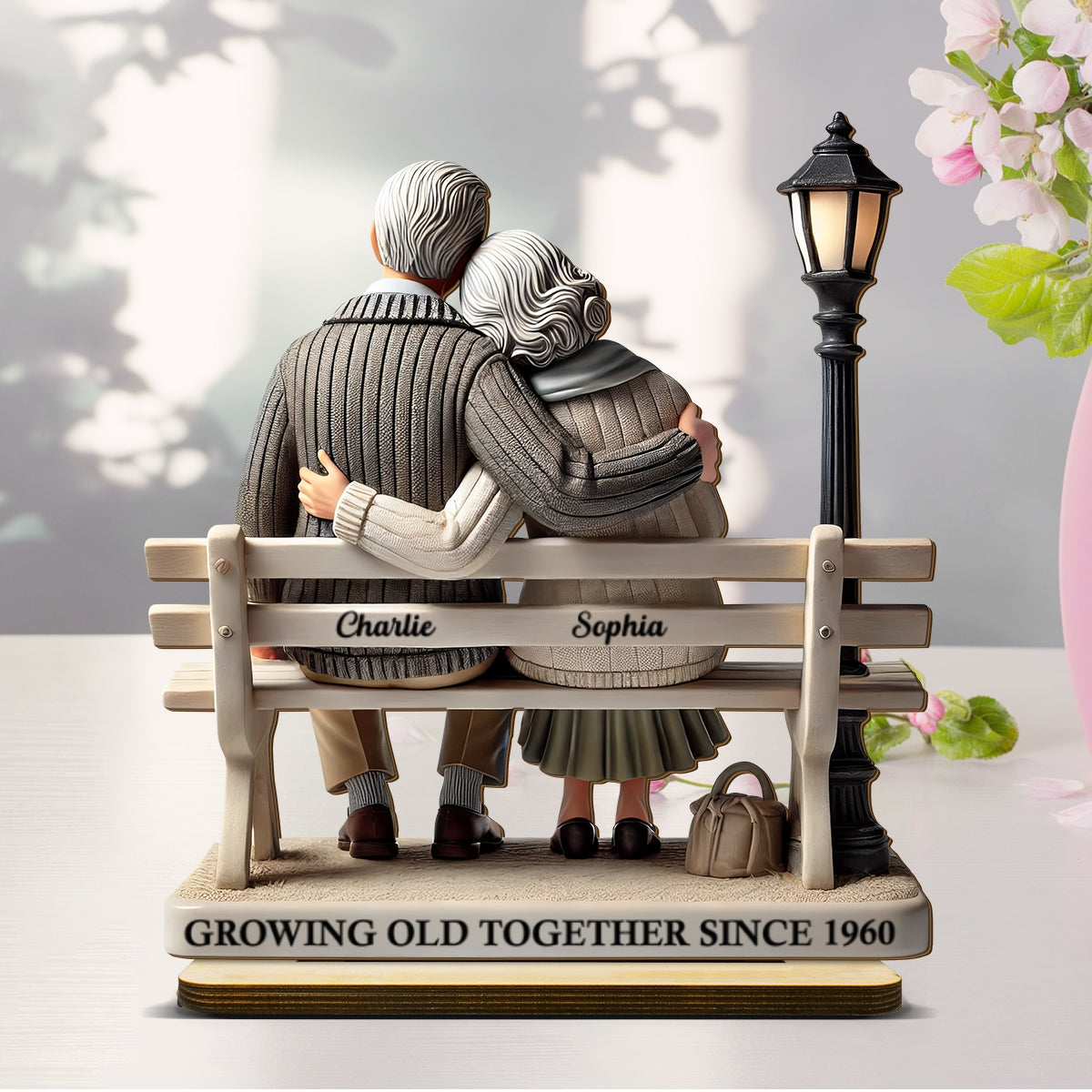 Old Couple Sitting On Bench At The Park Personalized Wooden Plaque Valentine's Day Gift Anniversary Gift Couple Gift