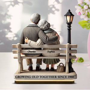 Old Couple Sitting On Bench At The Park Personalized Wooden Plaque Valentine's Day Gift Anniversary Gift Couple Gift