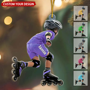 Roller Skating Kid - Personalized Acrylic Ornament - Christmas Gift For Roller Skater, Gift For Kid