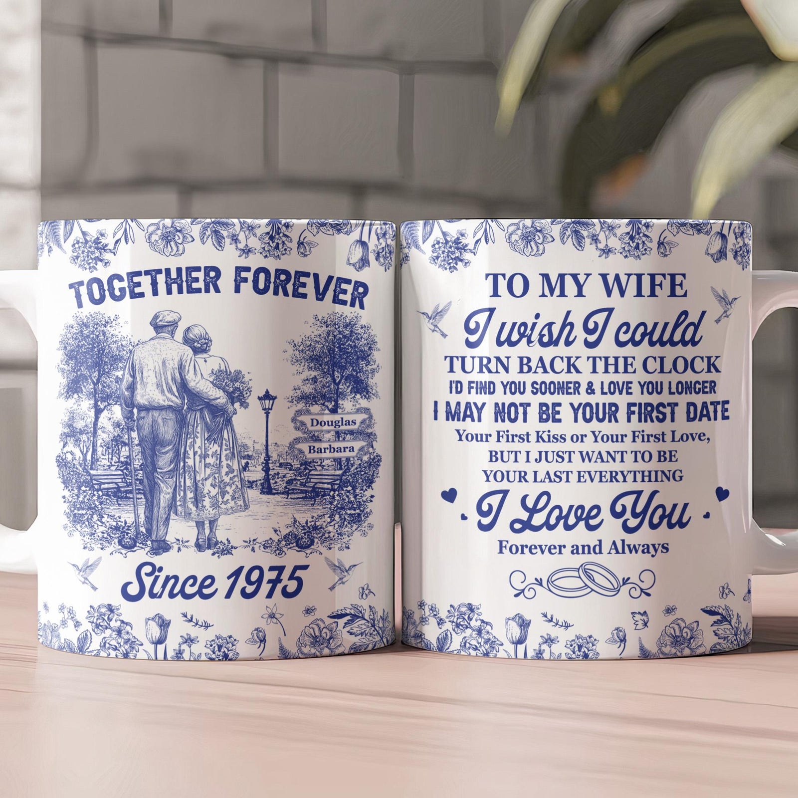 I Wish I Could Turn Back The Clock Toile De Jouy Couples, Personalized Mug, Anniversary Gifts For Her, Him, Wedding Gift For Couple