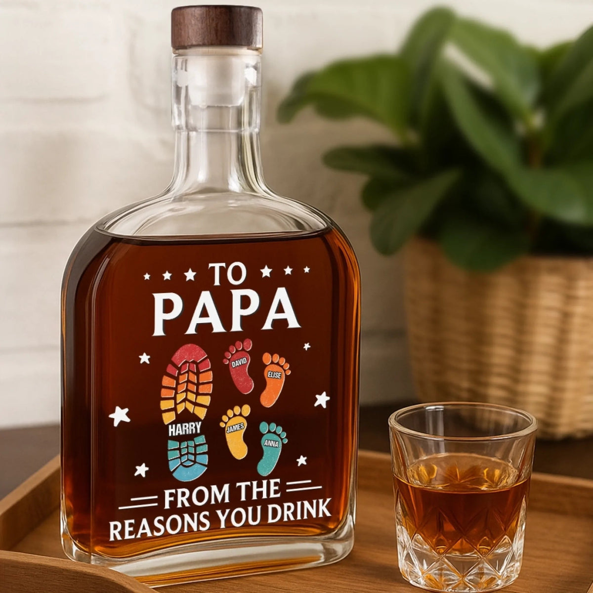 To Papa From Little Footprints - Personalized Whiskey Bottle - Gift For Dad, Papa, Father's Day