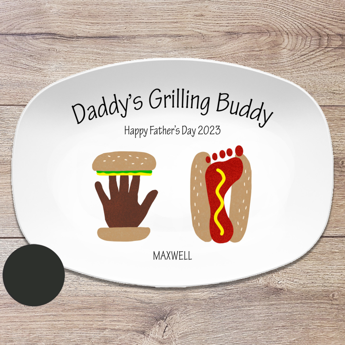 Burger Hot Dog Handprint Footprint Custom Plate, Personalized Gift for Father's Day, Gift for Dad from Kids