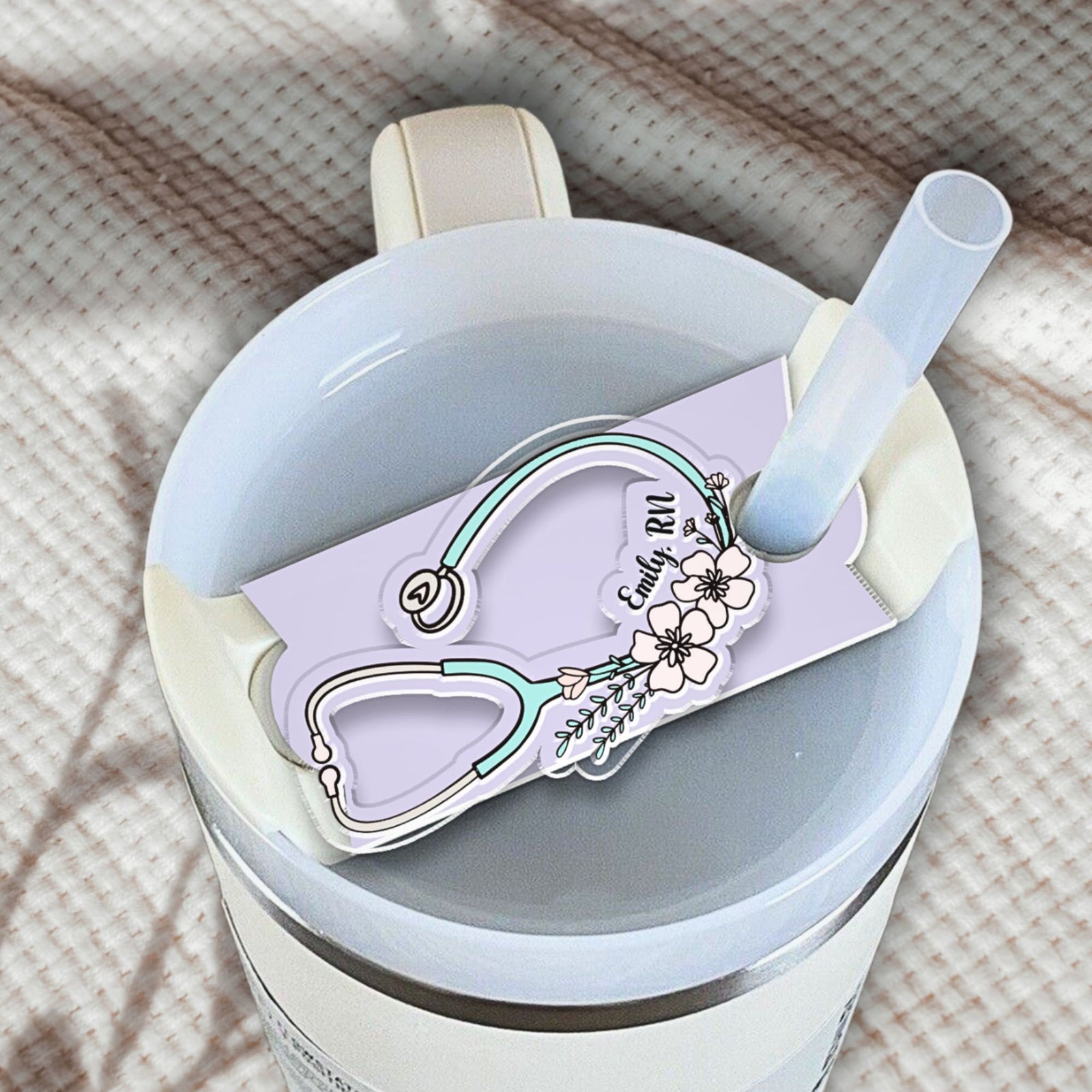 Tumbler Name Plate for Nurse, Stethoscope Personalized Tumbler Topper, Name Plate Personalized RN