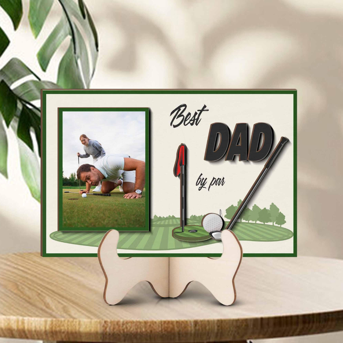 Best Dad By Par Sign, Personalized Photo Golf Sign, Golfer Wood Sign, Custom Father Day Gift, Papa Grandpa Gift, Birthday Gift