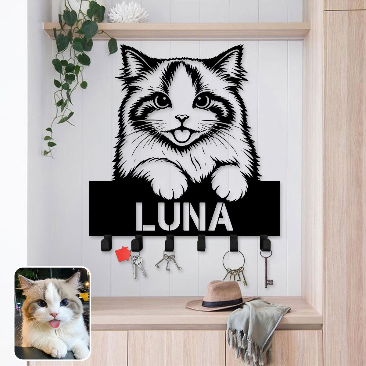 Custom Name Pet Portrait - Metal Key Holder/Hanger