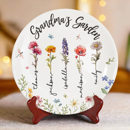 Grandma Mom's Garden - Personalized Ceramic Plate - Mother's Day, Gift For Mom, Grandma, Birthday Gift