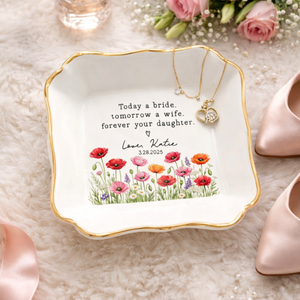 Personalized Mother of The Bride Jewelry Dish, Today a Bride Tomorrow a Wife, Ceramic Trinket Tray Gift for Daughter, Birthday Ring Dish