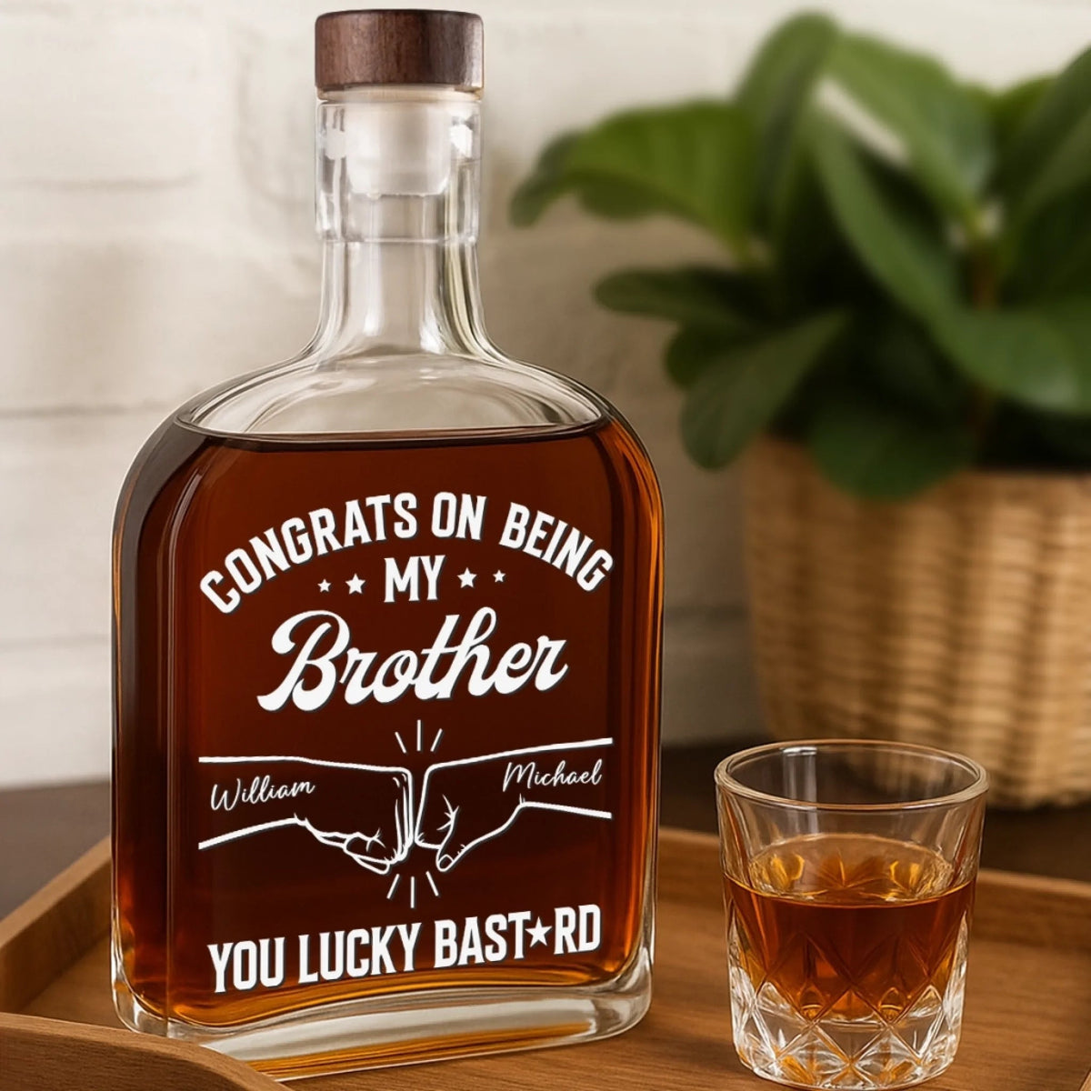 Congrats On Being My Brother You Lucky Man - Personalized Whiskey Bottle - Gift For Brother, Friends, Husband