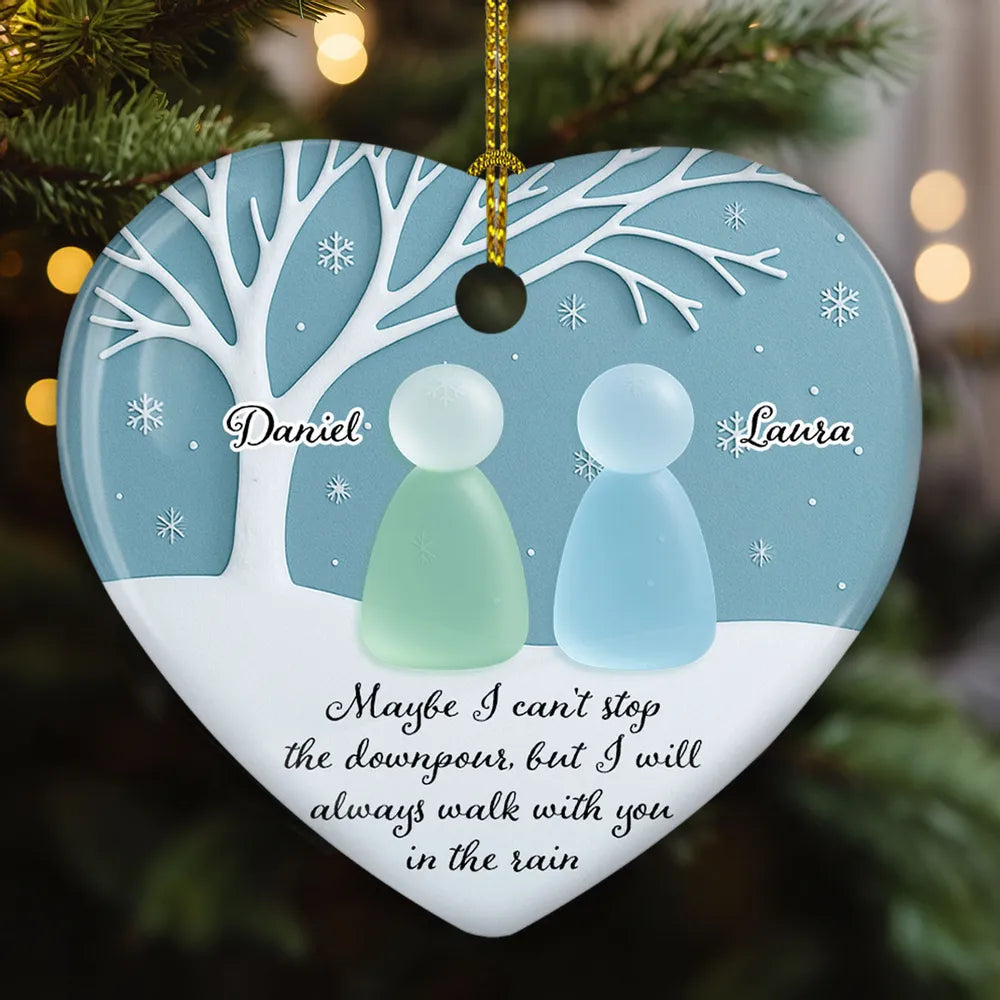 Walk With You In The Rain Sea Glass - Personalized Ornament - Christmas Gift For Friend, Sister, Family