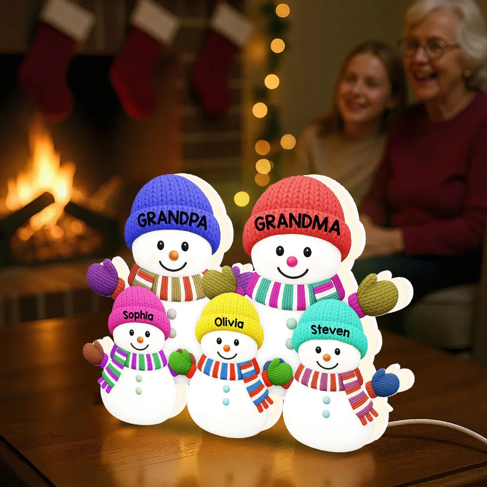 3D Effect Heartwarming Christmas Snowman Family - Personalized Acrylic Light Box - Christmas Decoration For Family