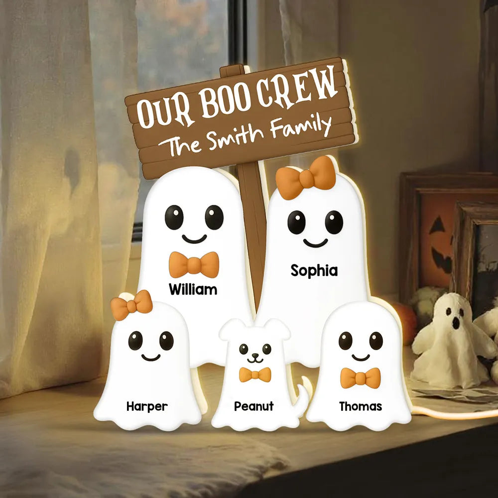 Halloween Boo Family With Kids - Personalized Acrylic Light Box - Gift For Family, Halloween Decoration