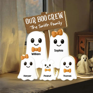 Halloween Boo Family With Kids - Personalized Acrylic Light Box - Gift For Family, Halloween Decoration