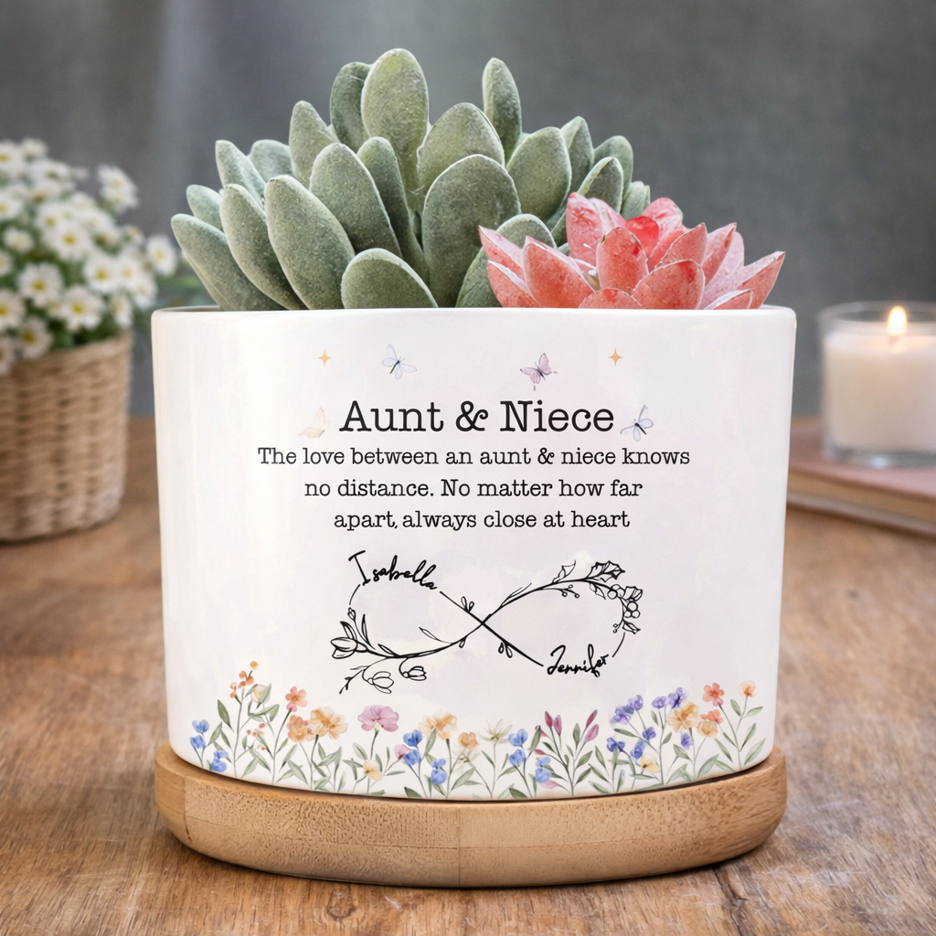 The Love Between Aunt & Niece Knows no Distance, Personalized Plant Pot, Gift For Aunt, Mother's Day Gift