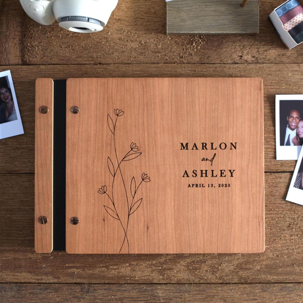 Wooden Wedding Guest Book, Wooden Guestbook, Personalized Wedding Book, Polaroid Guest book, Wedding Gift, Engagement Gift