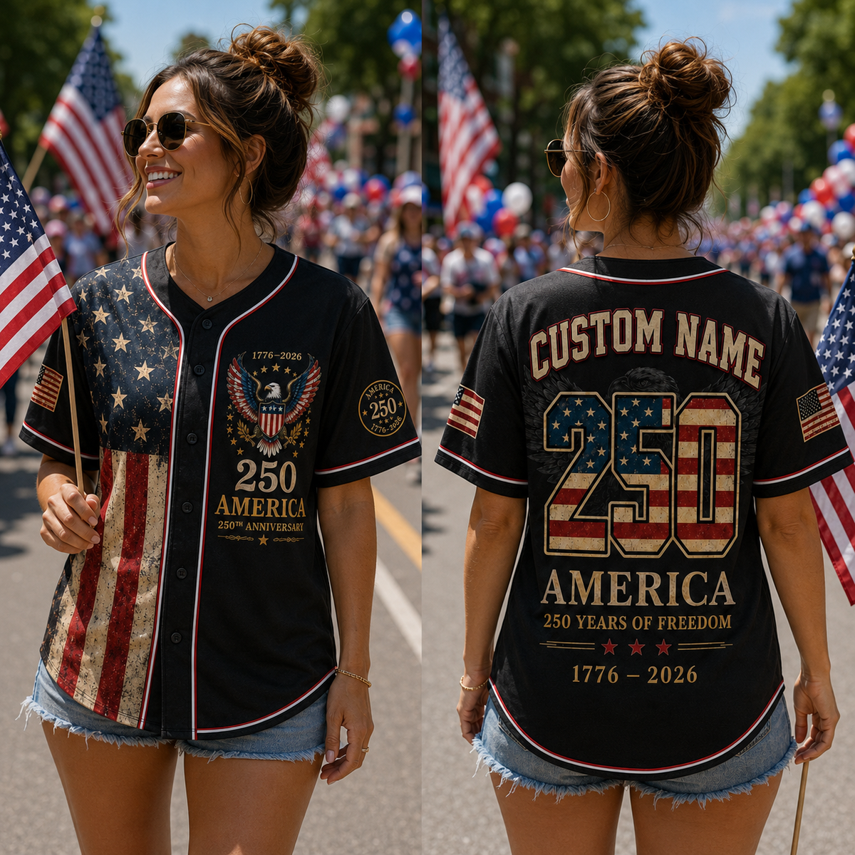 Personalized America 250 Baseball Jersey, 1776 2026 Custom Name USA 250th Anniversary Shirt, Patriotic Baseball Jersey, 4th of July Gift
