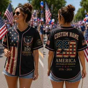 Personalized America 250 Baseball Jersey, 1776 2026 Custom Name USA 250th Anniversary Shirt, Patriotic Baseball Jersey, 4th of July Gift