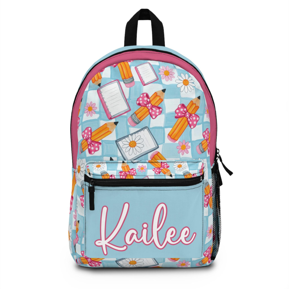 Personalized Girls School Backpack, Custom Name Backpack for Kids, Cute Pencil Bow Daisy Backpack, Back to School Gift for Girls, Prek Bag