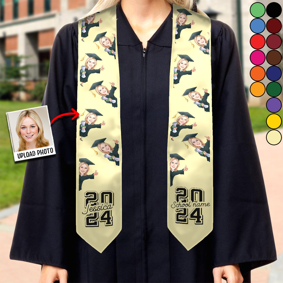 Funny Character Portrait - Personalized Graduation Sash - Graduation Gift