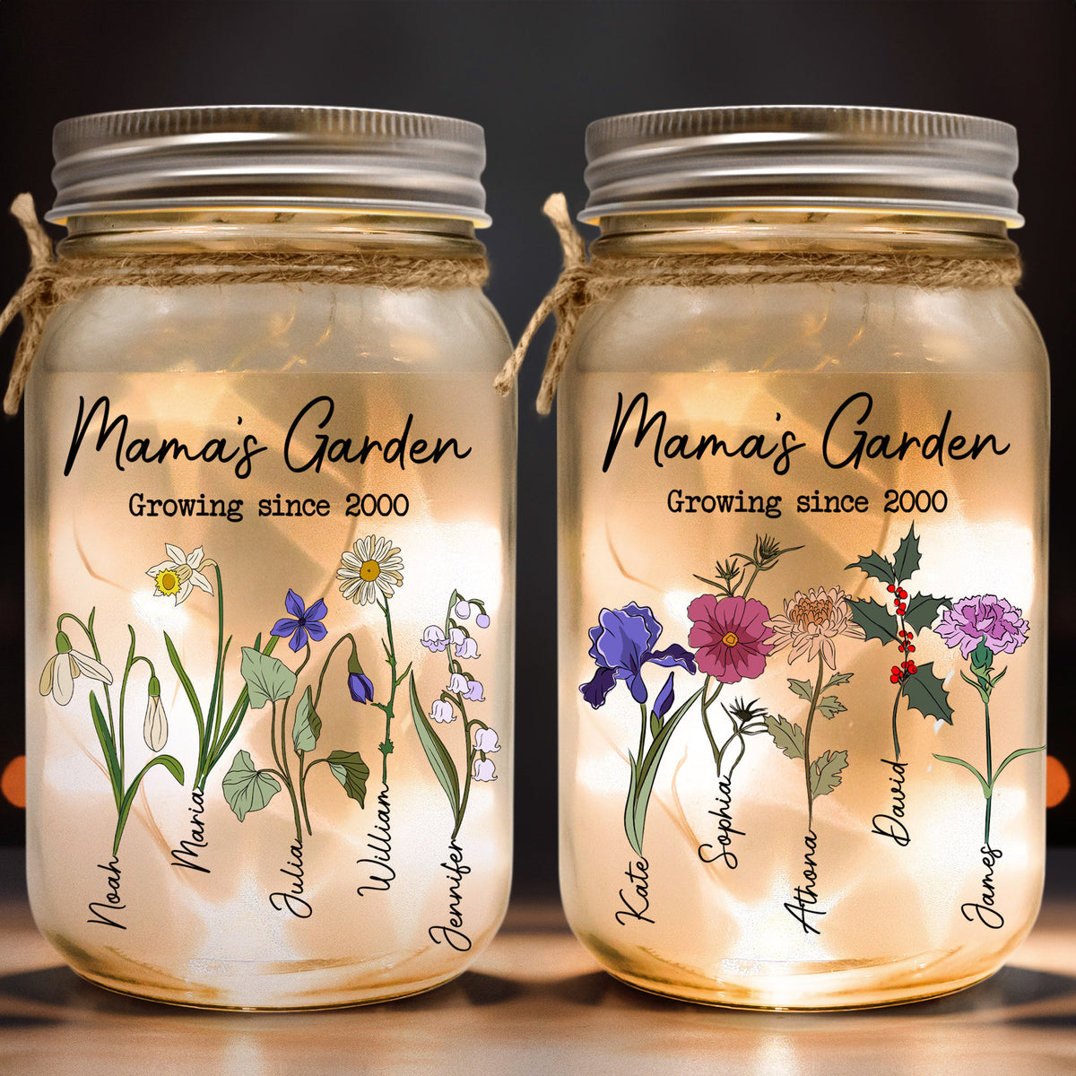 Mama's Garden Birth Month Flower, Personalized Mason Jar Light, Mothers Day Gifts For Grandma, Gifts For Mom, Nana, Nanny, Custom Kids Names