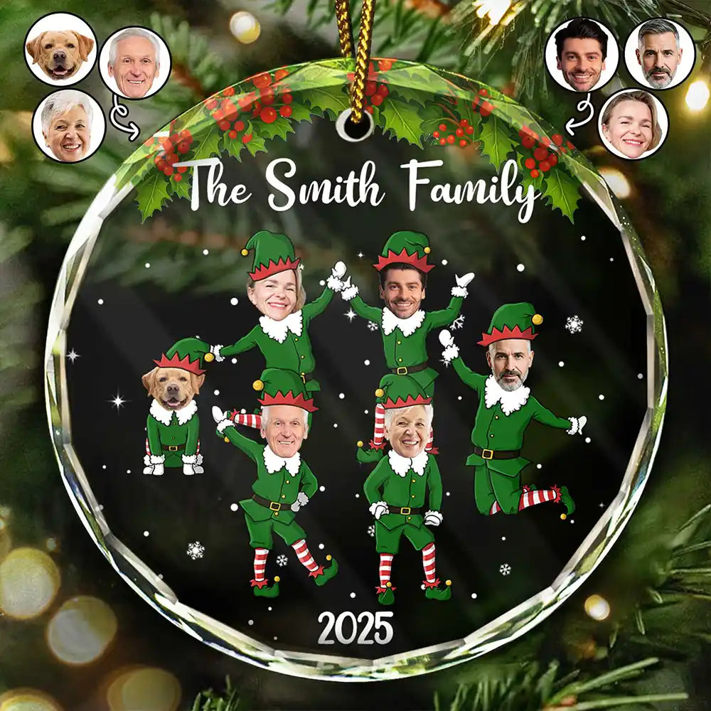 Custom Photo Playful Elves - Personalized Crystal Ornament - Christmas Gift For Family