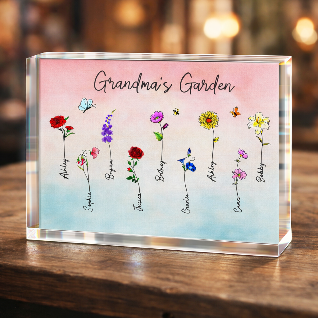 Birth Month Flower Gift For Grandma - Personalized Acrylic Plaque - Gift For Mom Grandma, Mother's Day Gift