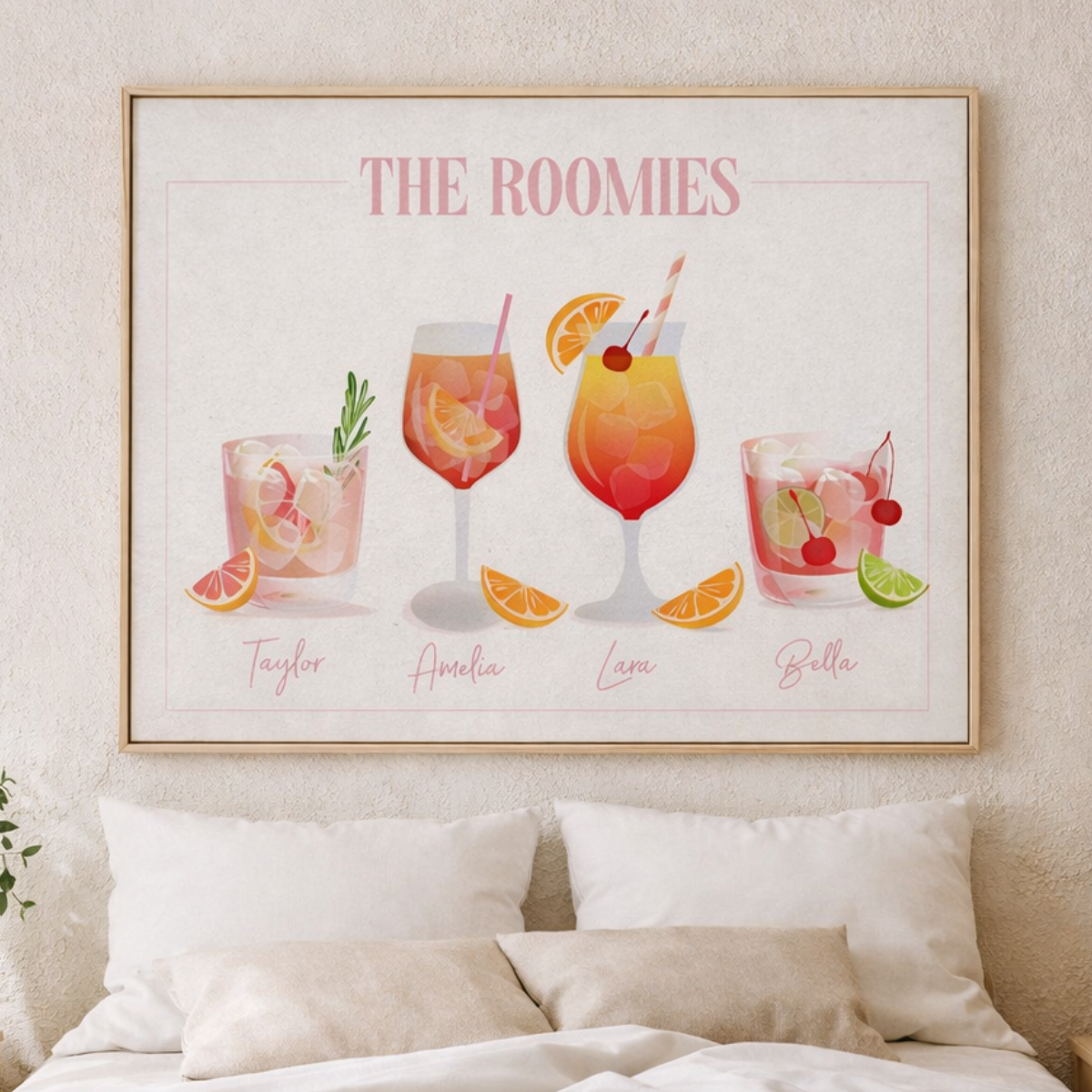 Custom roommates cocktail drink print, Personalised dorm room decor college apartment name sign, wall art decor