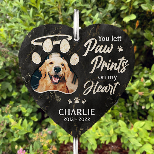 You Left A Paw Print On My Heart Memorial Dog Photo - Personalized Slate Plaque - Memorial Gift For Pet Owner