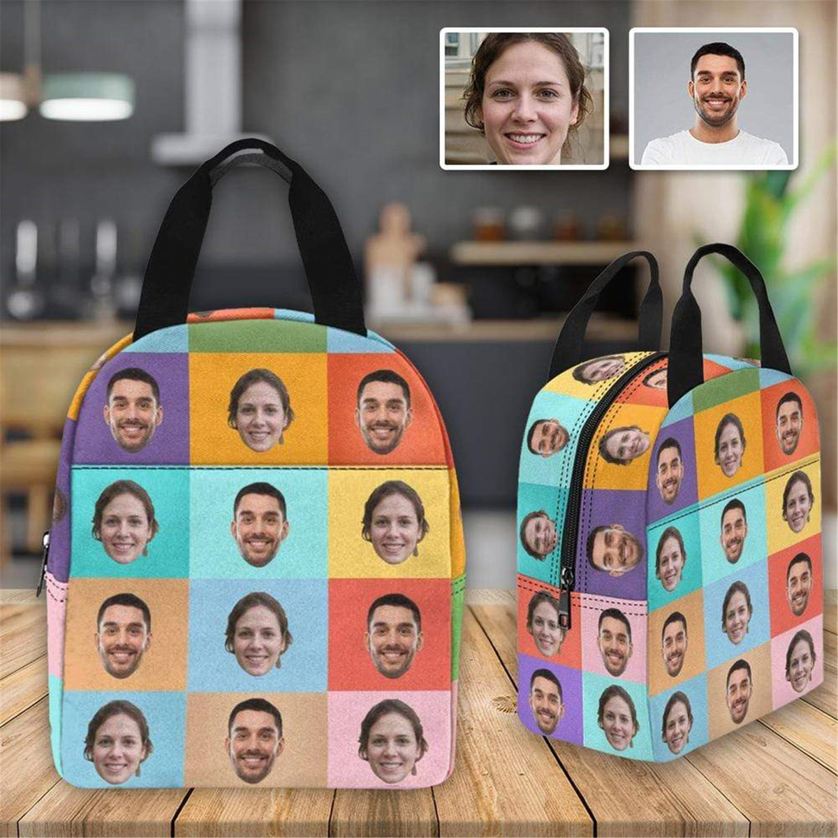 Custom Face Lunch Bag, Personalized Photo Lunch Bag with Pockets, Back to School Gift for Children