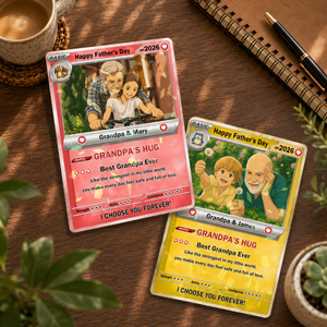Personalized PKM Card for Grandpa, Custom Family Photo Card, Father's Day Gift For Papa Grandpa, Custom Anime Photo Card, Anime Fan Gift