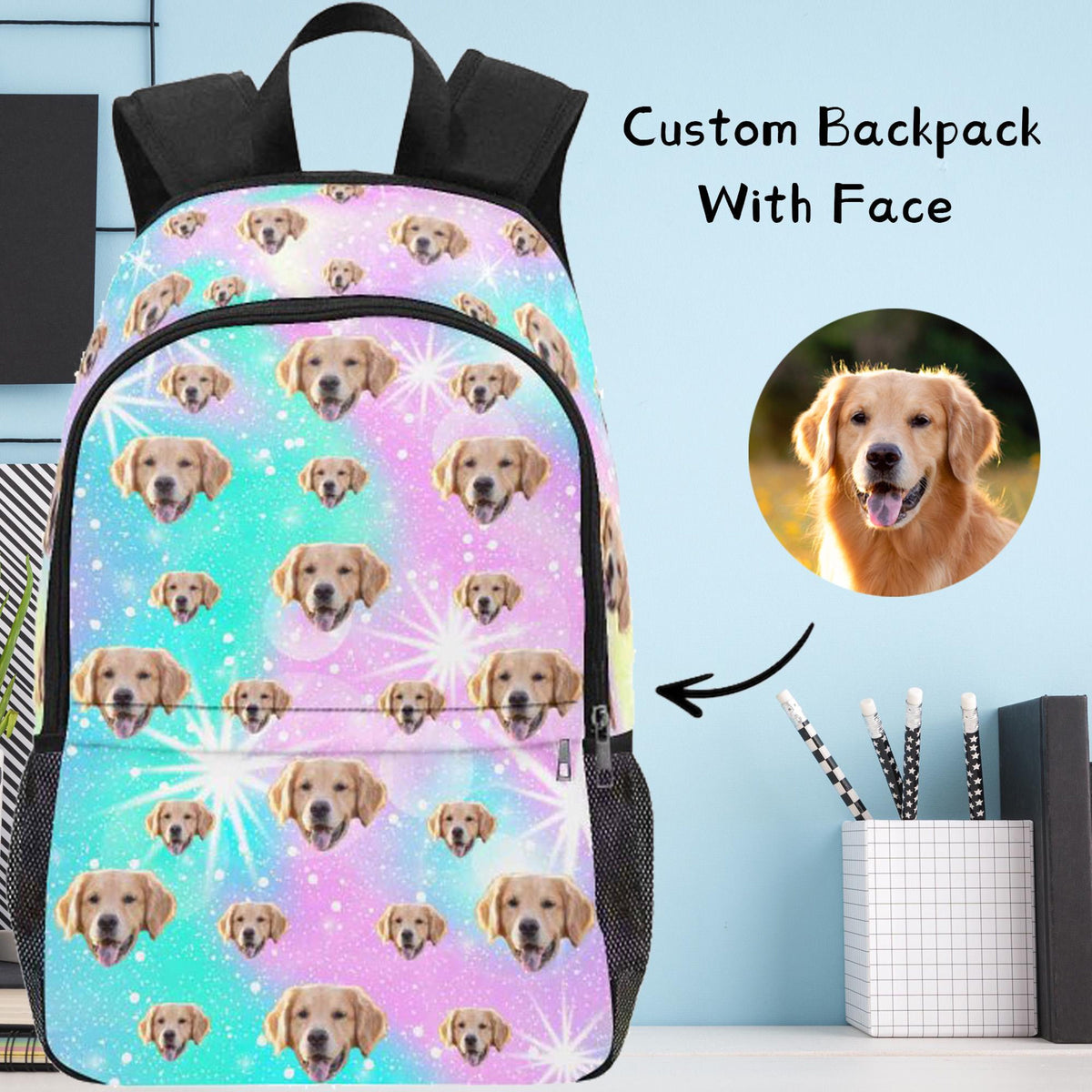 Personalized Pet Face Backpack, Custom Photo Backpack, Gifts for Girls and Boys, Backpack with Face, Cute Face on Backpack, Back to School