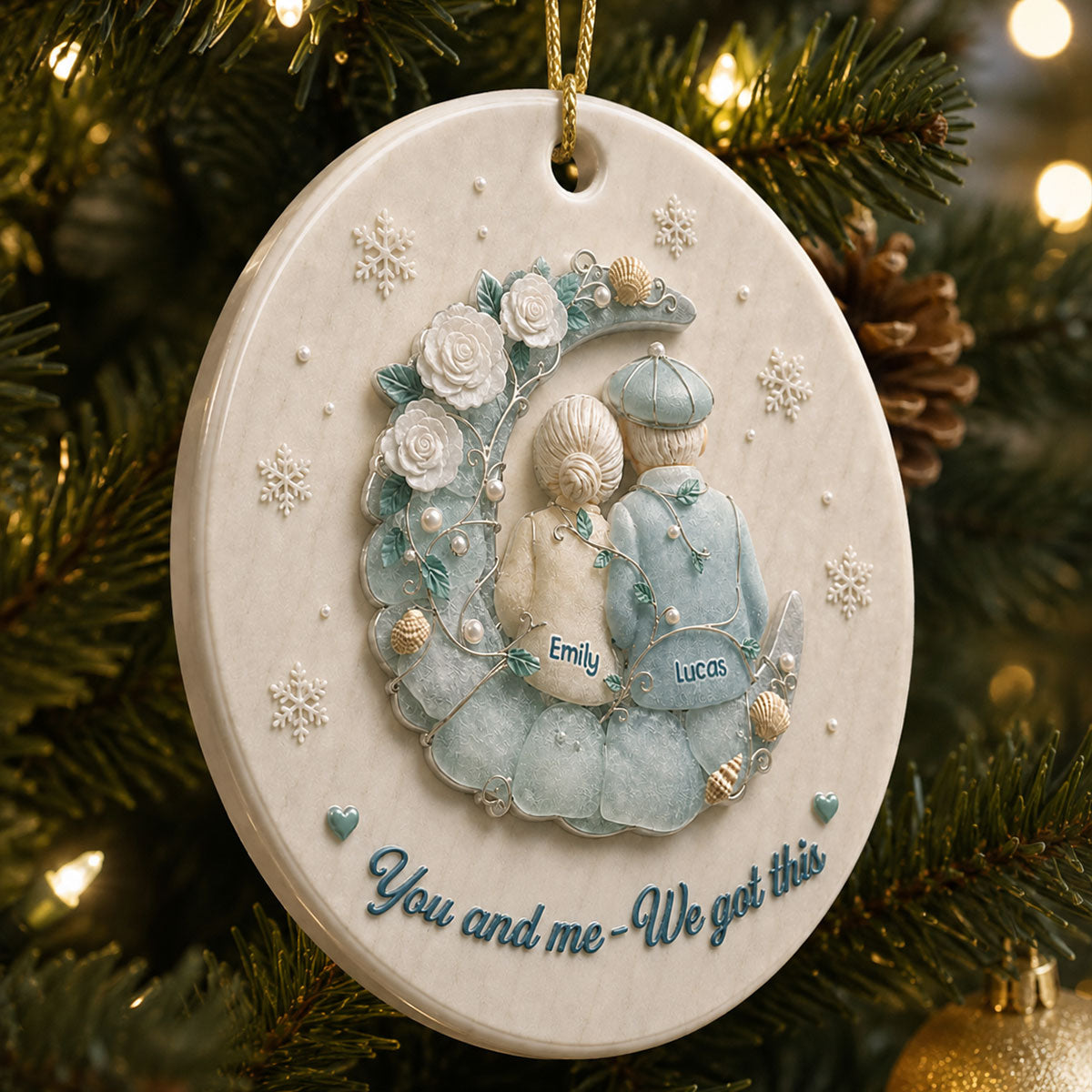 Growing Old Together Couple Sea Glass Vibe Ornament  - Real 3D Ceramic Ornament