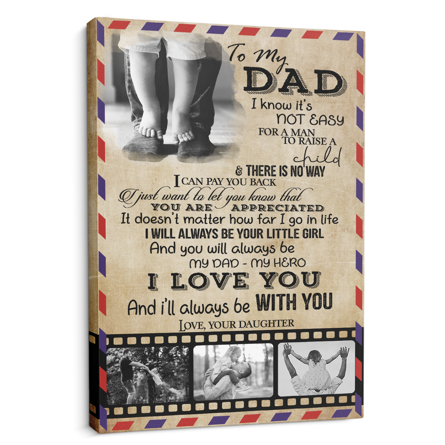 To My Dad, My Dad - My Hero Custom Photo - Personalized Canvas - Gift For Dad, Father's Day, Birthday Gift