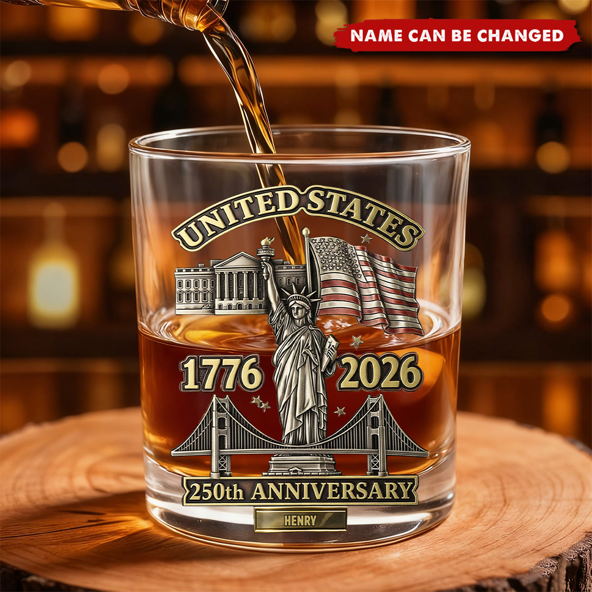 250th Anniversary United State - Personalized Whiskey Glass - Patriotic Gift, 4th Of July Gift