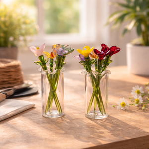Mini Glass Flower Vase, Handcrafted Floral Figurine, Miniature Flowers Bouquet, Mother's Day Gift
