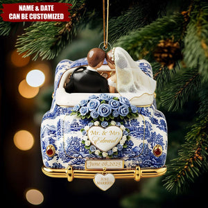 Just Married Toile de Jouy - Personalized Acrylic Ornament - Wedding Gifts For Couple