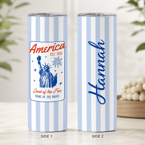 Custom Patriotic America Tumbler Personalized 4th of July USA Cup, Matching Family Reunion Gift, Girls Trip Tumbler, Stainless Steel Cup