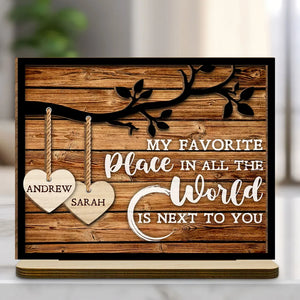 Tree Hearts - Personalized Wooden Plaque With Flat Base - Anniversary Gift, Valentine's Day Gift For Couple